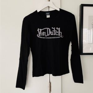 Authentic Vintage Von Dutch Women's LS black Tee with silver studs size M